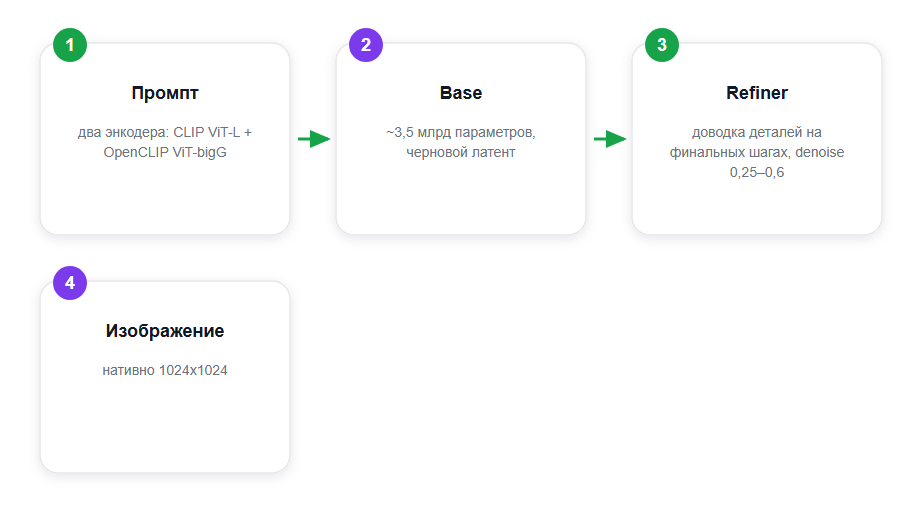 Как устроен ансамбль SDXL: база + рафинер